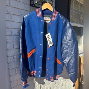 Vintage NWT Deadstock DeLONG Blue and Orange Varsity Jacket